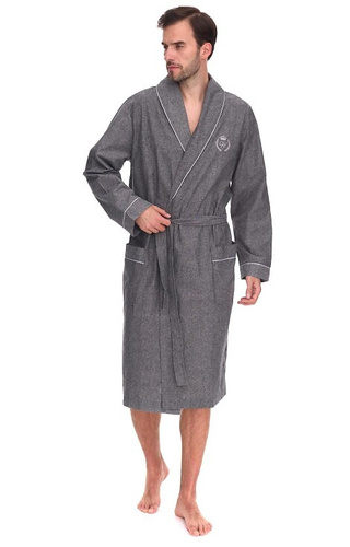 2532 Zeus Férfi fürdőköpeny L&L szürke - hosszú, pamut, melange, klasszikus, klasszikus
