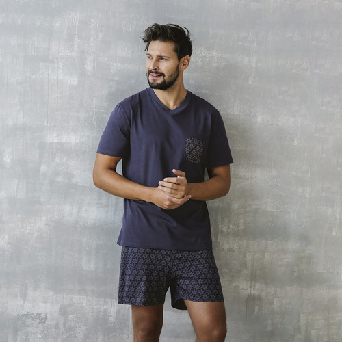 Diaz Férfi rövid ujjú pizsama, rövidnadrág Italian Fashion - tengerészkék/print