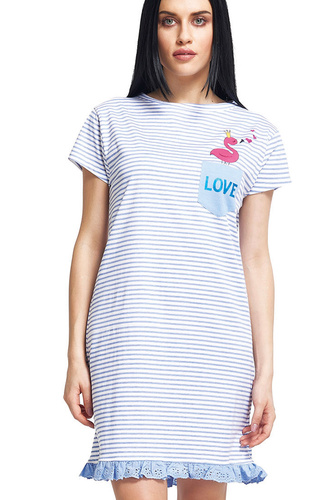 Oxksana Kék hálóing - 100% pamut, csíkokkal és fodrokkal