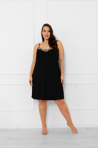 Kongo Italian Fashion hálóing - fekete, pántnélküli, leopárd mintás