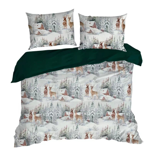 Tündérország karácsonyi ágynemű Eurofirany mikroszálas zöld téli tájképből - puha, könnyű és könnyen ápolható, cipzárral zárható