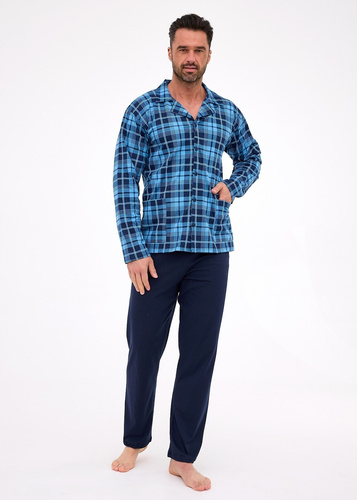 114/82 Cornette férfi pizsama | Nyitott elejű, 100% pamut, gallér és zsebek