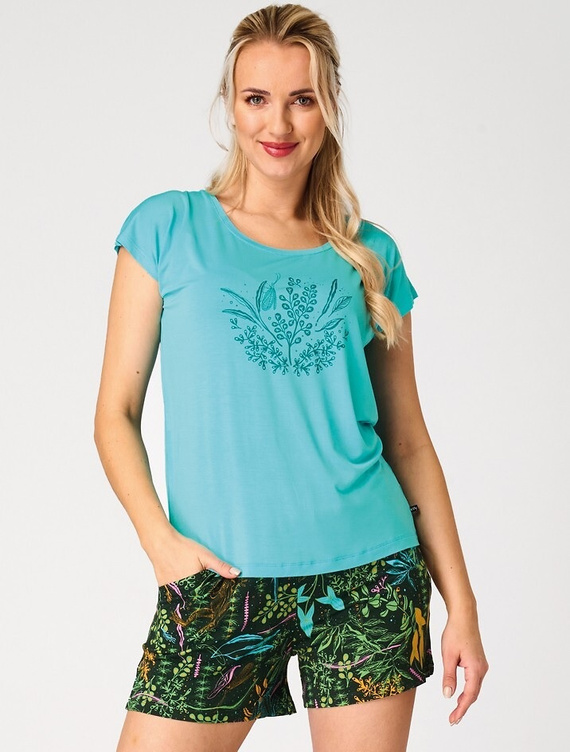 Key LNS 580 türkiz női nyári pizsama viszkózából zsebekkel