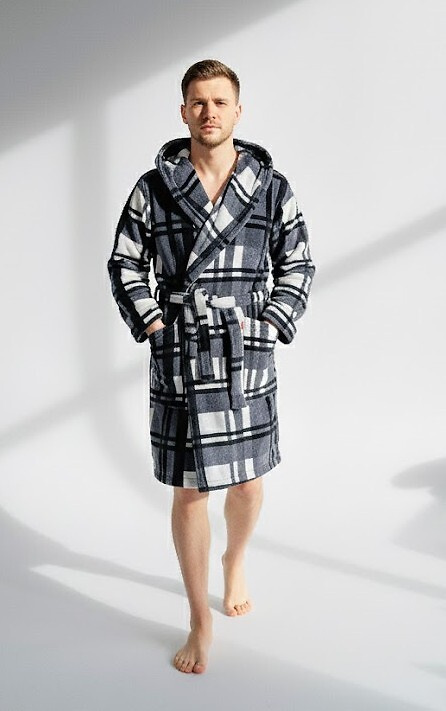 034 Takaró kapucnis férfi fürdőköpeny De Lafense - Meleg, puha, prémium kényelem | Ideális otthonra és fürdőszobába