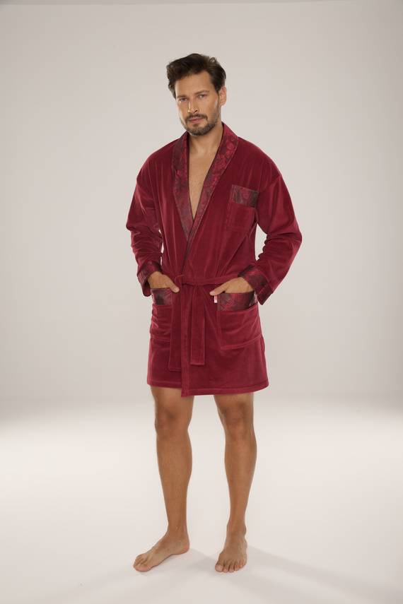 866 Noble Férfi De Lafense velúr fürdőköpeny - rövid, elegáns, pamut - bordó