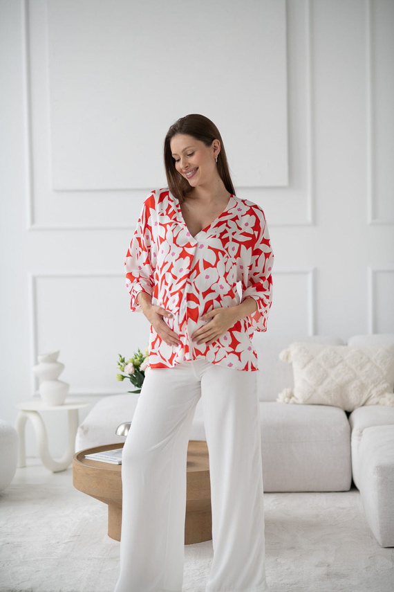 Mamafullness Milk&Love kismama blúz virágos - viszkóz, 3/4 ujjú, oversize