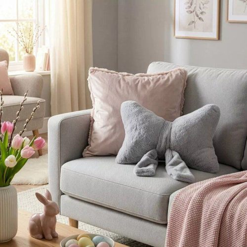 Eurofirany Wiosna 135 – dekoratív párna 37x10x30 masnival silver