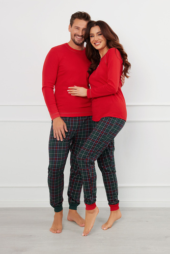 Foggia női pizsama hosszú ujjú, hosszú nadrág olasz divat - piros/print