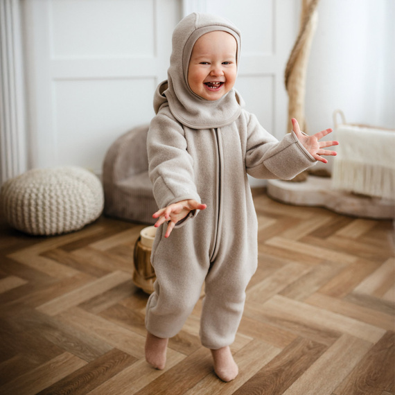 Eevi merinó gyapjú bébi overall - bézs, puha és lélegző