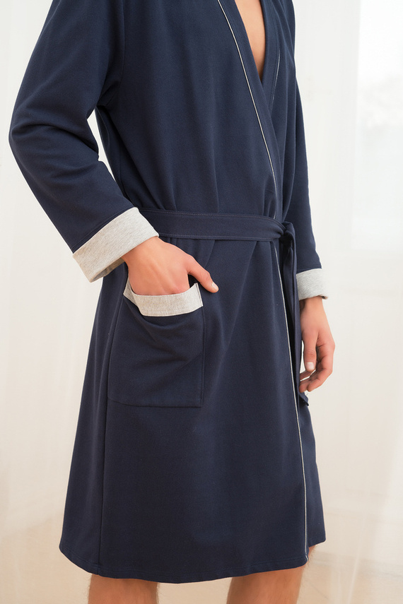 Gabriel Férfi fürdőköpeny zsebekkel Olasz divat - tengerészkék/melange