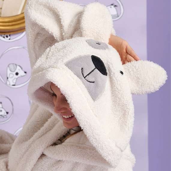 Igrid Női köntös Sorbetto - fehér, bolyhos, mackós kapucnival