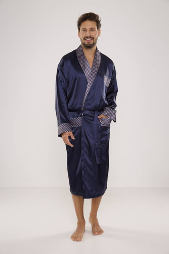 940 Forex férfi szatén fürdőköpeny - tengerészkék