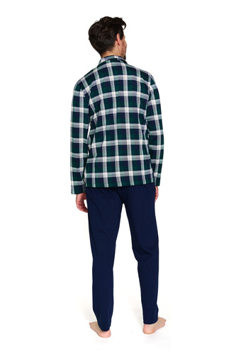 Doctor Nap 7367 - Férfi pamut pizsama kockás inggel | 100% pamut, polírozott - smaragdzöld