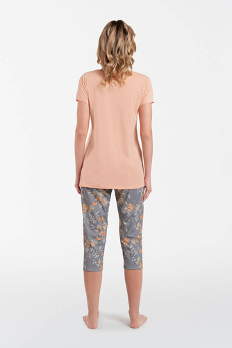 Kasali női pizsama rövid ujjú és 3/4 nadrág olasz divat - lazac/print