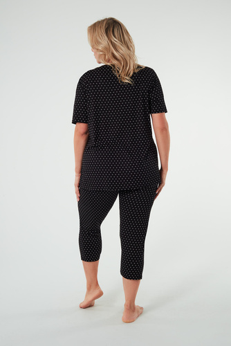 Puntini Női rövid ujjú pizsama, 3/4 nadrágos olasz divat - fekete