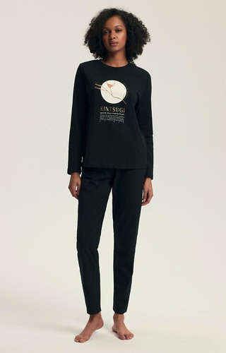 43727 Dairoku Henderson női pizsama fekete - pamut, hossz. ujj és nadrág