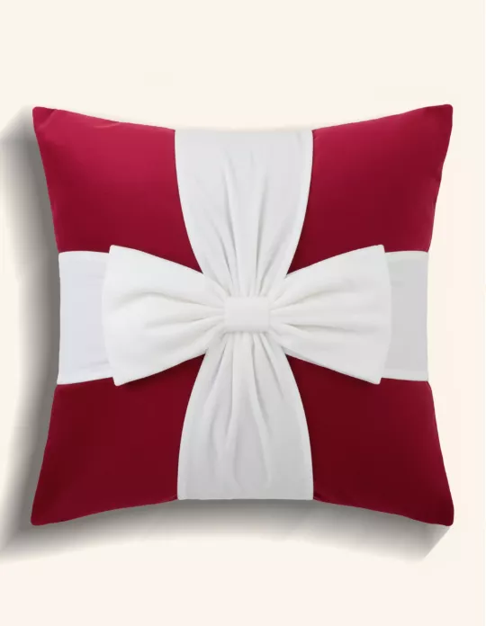 Karácsonyi masni karácsonyi párnahuzat BN23 Spod Igły i Nitki - fehér bordó masnival, bársony/aksamit