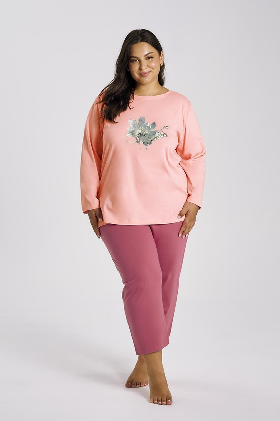 Patricia női pizsama 3471 TARO - pamut, 7/8 ujjú, sárgabarack, kényelmes és kényelmes