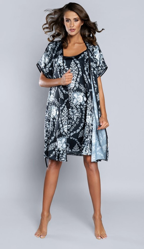 Silver Női rövid ujjú köntös Szatén Olasz divat - sötétkék