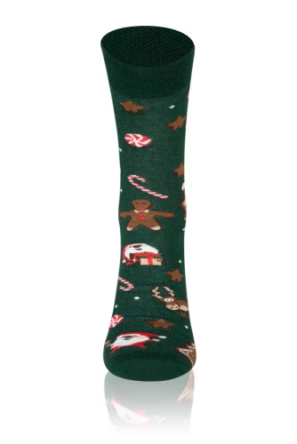 S136D Święta Długie Skarpety Italian Fashion - zielony/brązowy/czerwony