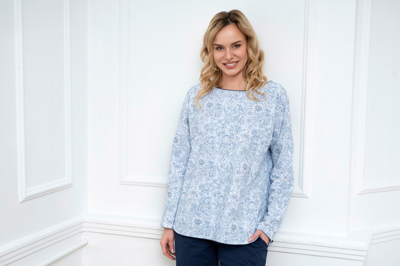 Gracjela Női pizsama hosszú ujjú, hosszú nadrág olasz divat - kék/zöld mintás