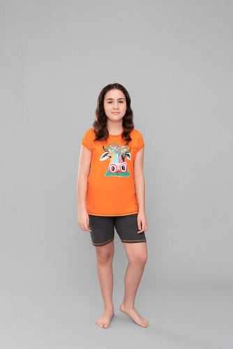 Szőke lány pizsama Italian Fashion - narancs/sötét melange