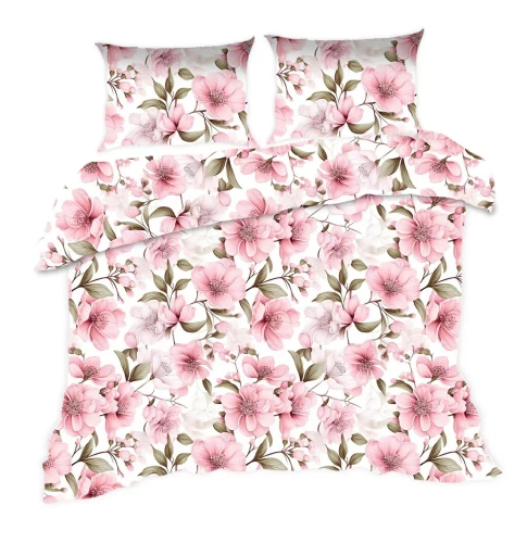 1893N Pamut ágynemű Classic E24 Karo púderrózsaszín virágok - 100% pamut, tartós, színes, 2 részes szett