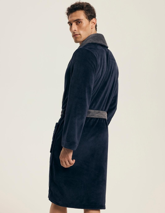 Henderson férfi fürdőköpeny 43378 Nocturn - tengerészkék, derékban megkötve, puha kötött anyagból készült