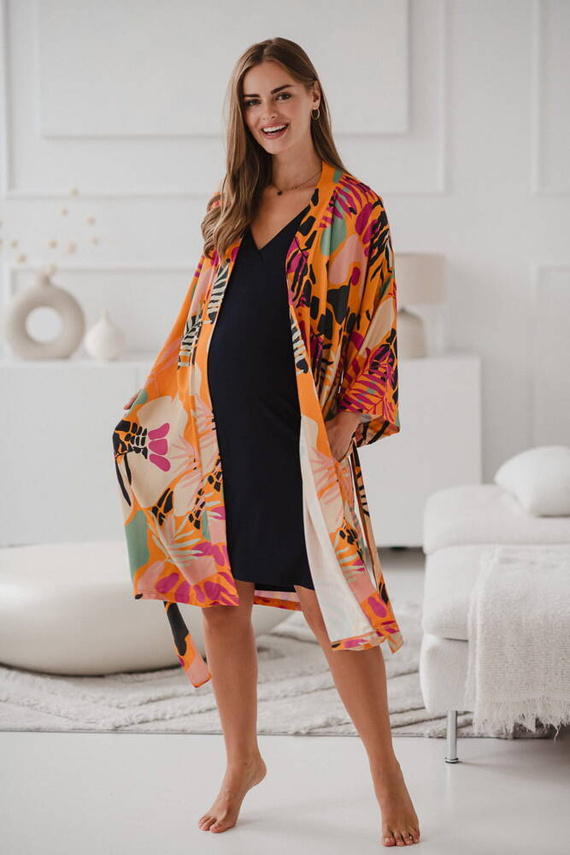 Tropical Orange szlafrok bambusowy ciążowy Milk&Love pomarańczowy