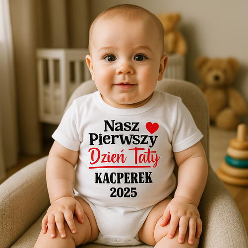 SKU N052TS-1 "Apák napja névvel" Test személyre szabott, apák napjára, rövid ujjú, Moocha pamut fehér