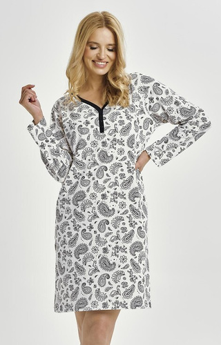 3453 Aida Taro női hálóing - pamut, hosszú ujjú, nyakkivágás szalaggal, pamutszalaggal