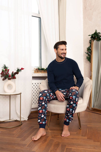 Rojas Férfi hosszú ujjú pizsama, hosszú nadrág Italian Fashion - tengerészkék/print