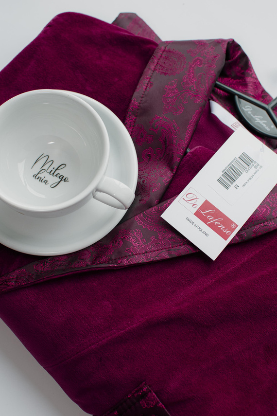 866 Noble Férfi De Lafense velúr fürdőköpeny - rövid, elegáns, pamut - bordó