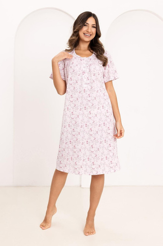 Női hálóing 018 Regina pink- 100% prémium pamut, gombok, gyűrött nyak, kényelmes alvás minden éjjel