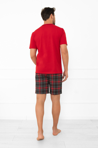Rusoli férfi pizsama olasz divat piros - kockás pamut rövid kényelmes