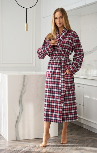 2511 Roxy Női fürdőköpeny L&L piros - hosszú, pamut flanelből