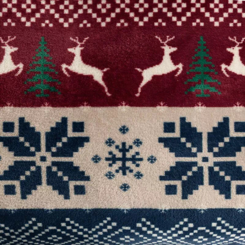 Eurofirany karácsonyi takaró tengerészkék piros skandináv mintával - puha mikroszálas ágytakaró, 240 g/m²