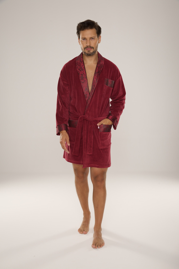 866 Noble Férfi De Lafense velúr fürdőköpeny - rövid, elegáns, pamut - bordó