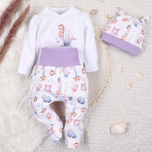 ABN-5472 Underwater World hosszú ujjú, borítékolható bodysuit Nini fehér - organikus pamut, csecsemők számára