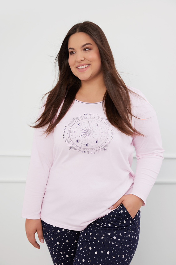 Arugia Női pizsama hosszú ujjú, hosszú nadrág olasz divat - rózsaszín/print