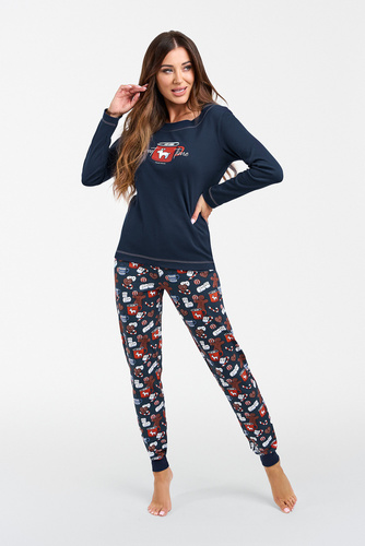 Makala Női hosszú ujjú pizsama és hosszú nadrág Italian Fashion - tengerészkék/print