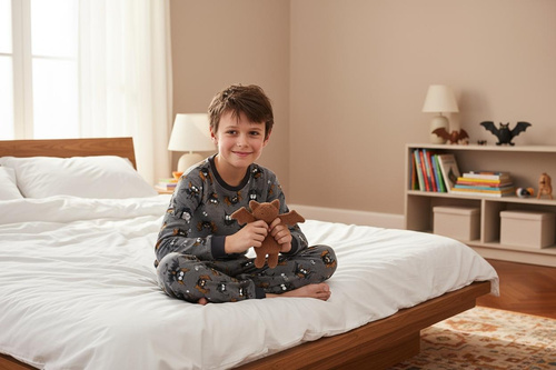 Fiú pizsama Cornette Bat 2 264/182, 263/182 szürke - pamut, hosszú ujjú, denevér mintás