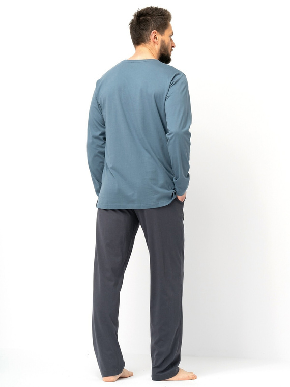 Férfi pizsama Key MNS 627 szürke - pamut, hosszú ujjú, klasszikus szabású