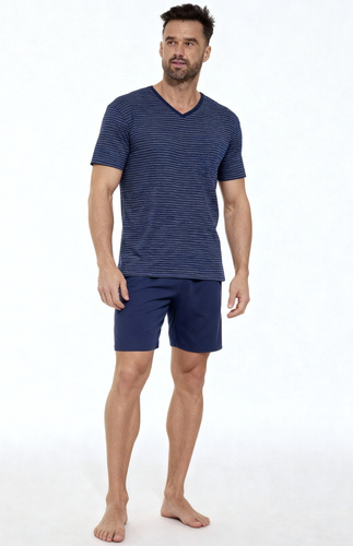 330/50 Különböző Cornette pizsama - Férfi pamut pizsama csíkos inggel és egyszínű nadrággal