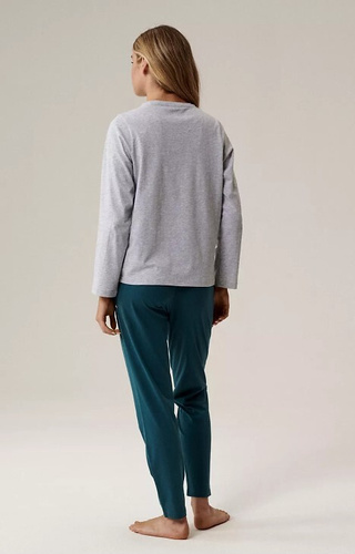 NLP-498 Atlantic grey - smaragdzöld - női pamut pizsama, hosszú ujjú és hosszú nadrág