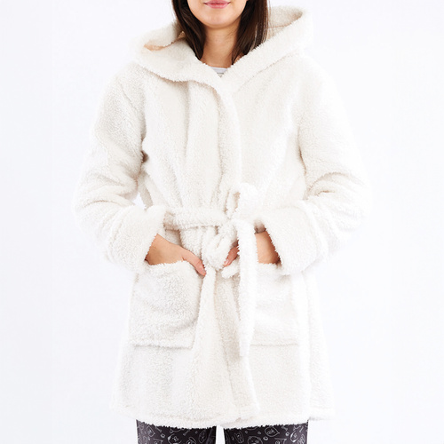 Igrid Női köntös Sorbetto - fehér, bolyhos, mackós kapucnival