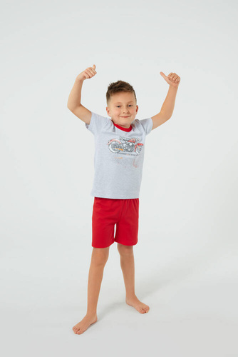Junak pizsama fiúknak rövid ujjú, rövidnadrágos olasz divat - j.melange/piros
