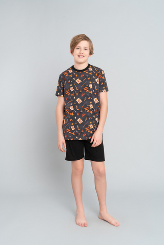 Western fiú pizsama rövid ujjú, nadrágos Italian Fashion- grafit/fekete