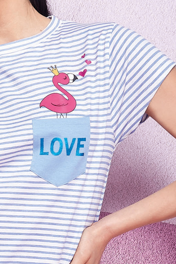 Oxksana Kék hálóing - 100% pamut, csíkokkal és fodrokkal