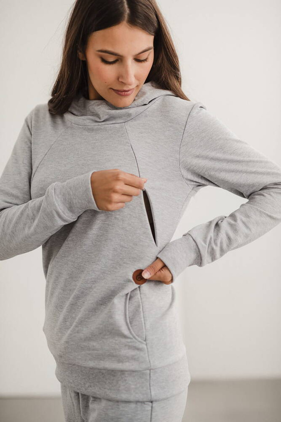 Milk Please bluza do karmienia Milk&Love z kapturem jasny szary melanż
